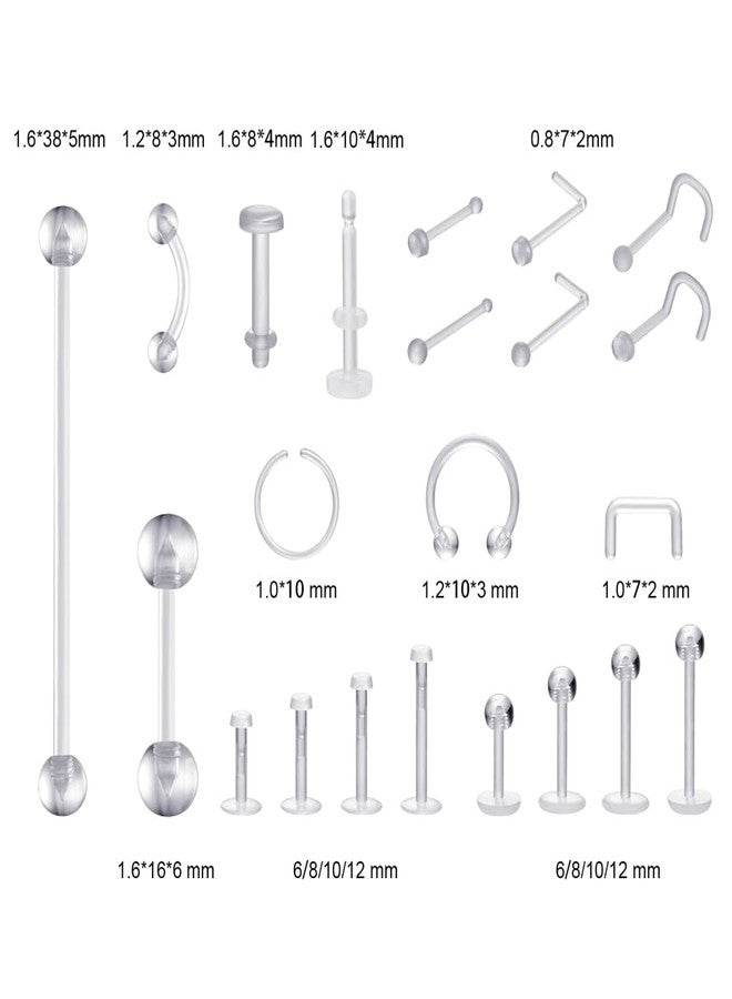 intera Clear Piercing Retainers - Flexible Nose, Septum Nipple Rings Plastic Body Jewelry Kit for Sports Bioflex Lip Eyebrow Belly Tongue Industrial Barbell - Image 3